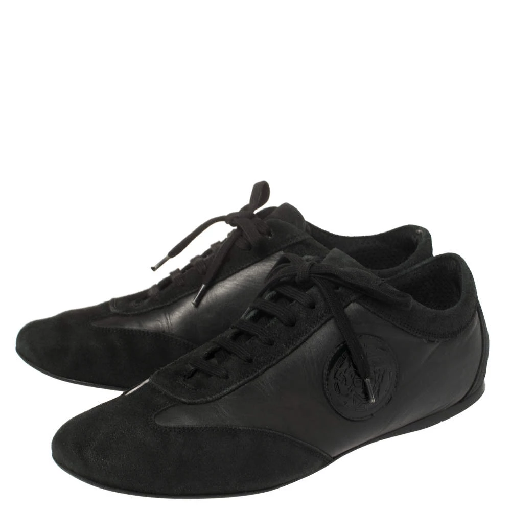 Versace Black Suede And Soft Leather Medusa Lace Up Sneakers Size 39 For Women - Image 4