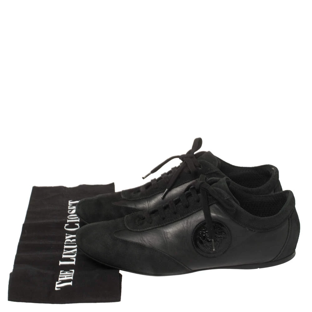 Versace Black Suede And Soft Leather Medusa Lace Up Sneakers Size 39 For Women - Image 8