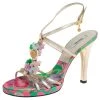 Versace Metallic Gold Leather Flower Detail T-Strap Sandals Size 38.5 For Women