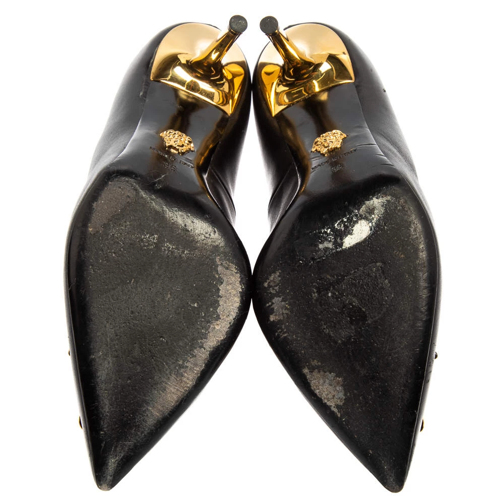 Versace Black Leather Medusa Embellished Pointed Toe Pumps Size 36 For Women - Image 6