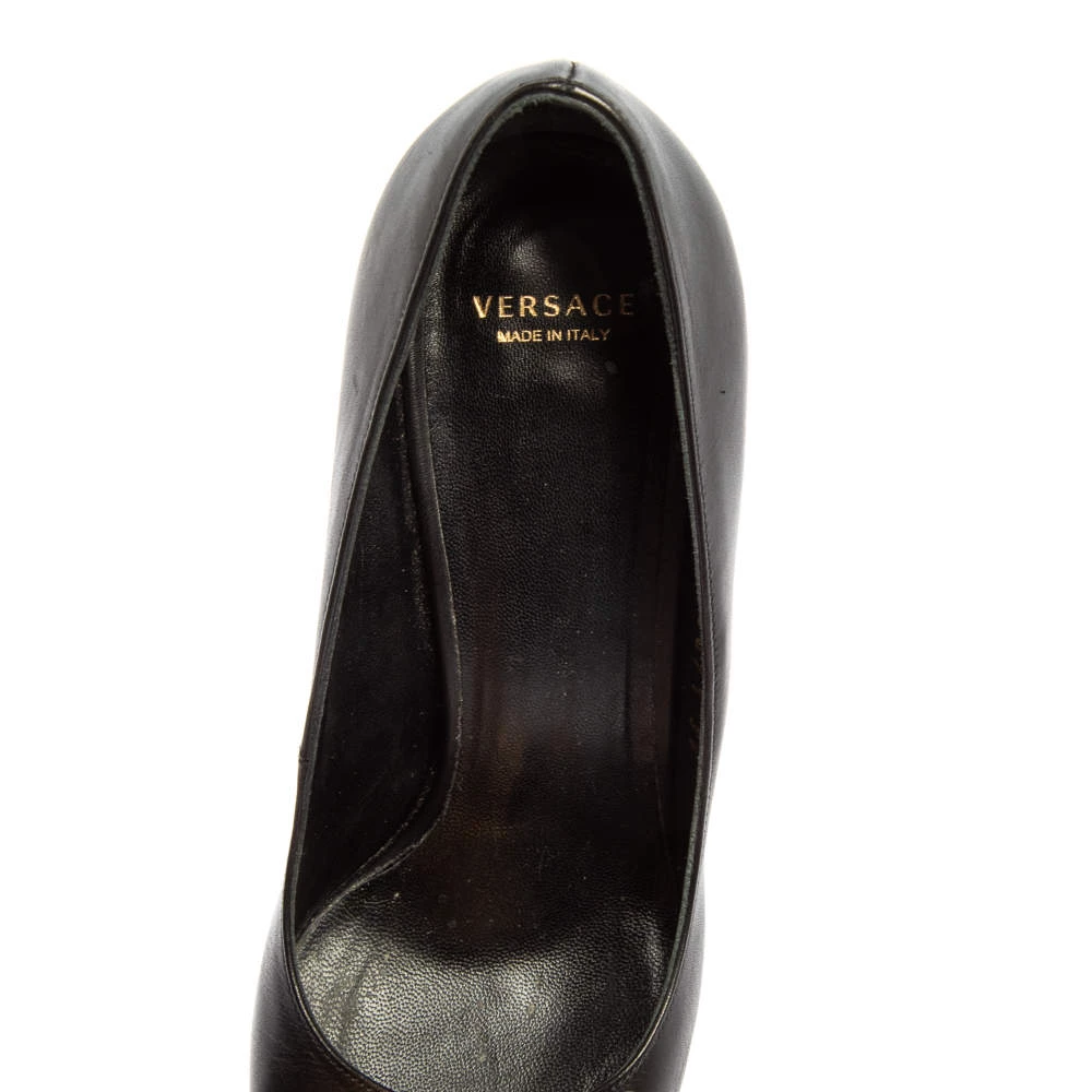 Versace Black Leather Medusa Embellished Pointed Toe Pumps Size 36 For Women - Image 7