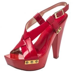 Versace Red Patent Leather Platform Sandals Size 35 For Women