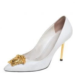 Versace White Leather Palazzo Pointed Toe Pumps Size 36 For Women
