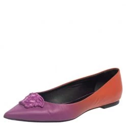 Versace Purple/Orange Leather Medusa Pointed Toe Ballet Flats Size 38 For Women