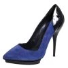 Versace Blue Suede And Black Patent Leather Pointed Toe Pumps Size 38 For Women