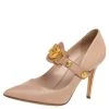 Versace Beige Leather Medusa Embellished Mary Jane Pumps Size 37 For Women
