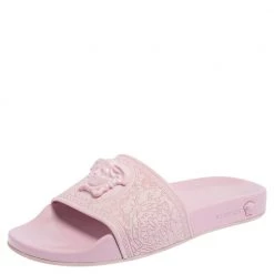 Versace Pink Rubber Medusa Flat Slides Size 39 For Women