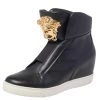 Versace Black Leather Palazzo Medusa Wedge High Top Sneakers Size 39 For Women