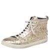 Versace Gold Leather Studded High Top Sneakers Size 39 For Women
