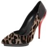 Versace Brown Leopard Print Calf Hair And Patent Leather Pointed Toe Pumps Size 41 For Women