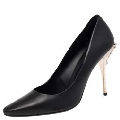 Versace Black Leather Medusa Heel Pumps Size 40 For Women
