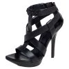 Versace Black Leather T Strappy Platform Sandals Size 37.5 For Women