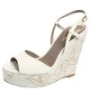 Versace White Patent Leather Quilted Wedge Platform Sandals Size 40 For Women