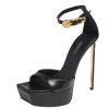 Versace Black Leather Pin Buckle Detail Ankle Strap Platform Sandals Size 38 For Women