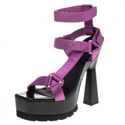 Versace Purple Satin Band Velcro Strap Platform Sandals Size 40 For Women