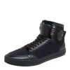 Versace Black Leather And Canvas High Top Sneakers Size 44 For Women