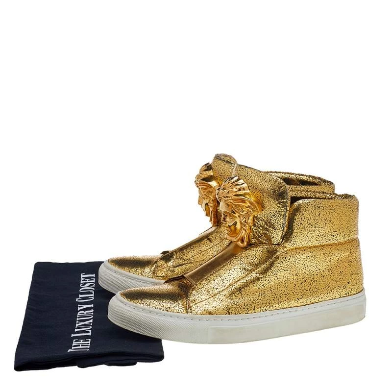 Versace Metallic Gold Crackle Leather Medusa High Top Sneakers Size 35.5 For Women - Image 8