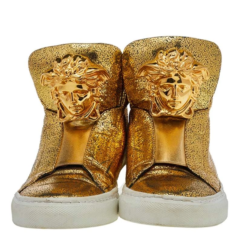 Versace Metallic Gold Crackle Leather Medusa High Top Sneakers Size 35.5 For Women - Image 3