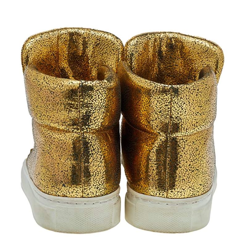 Versace Metallic Gold Crackle Leather Medusa High Top Sneakers Size 35.5 For Women - Image 5