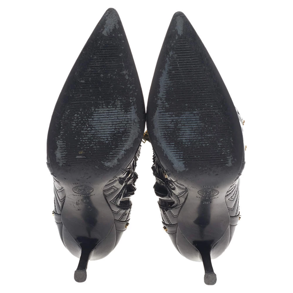 Versace Black Patent Quilted Leather Pointed Toe Knee Length Boots Size 39 For Women - Image 6