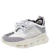 Versace White/Purple Suede And Leather Chain Reaction Sneakers Size 39.5 For Women