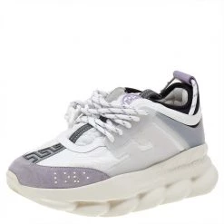 Versace White/Purple Suede And Leather Chain Reaction Sneakers Size 39.5 For Women