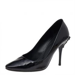 Versace Black Patent Leather Medusa Heel Pumps Size 36 For Women