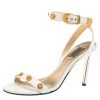 Versace White Leather Medussa Studded Icon Ankle Strap Sandals Size 37 For Women