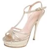 Versace Gold Leather And Mesh Double Platform Sandals Size 38.5 For Women