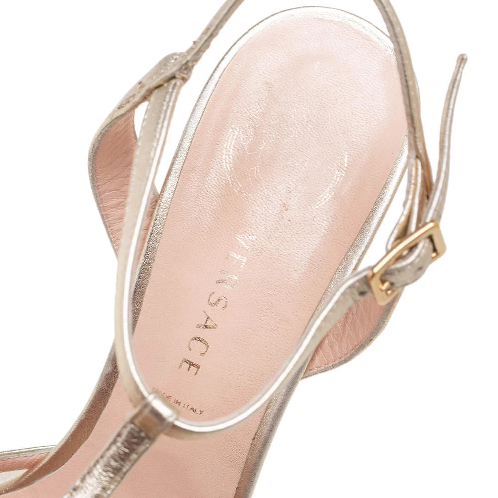 Versace Gold Leather And Mesh Double Platform Sandals Size 38.5 For Women - Image 7