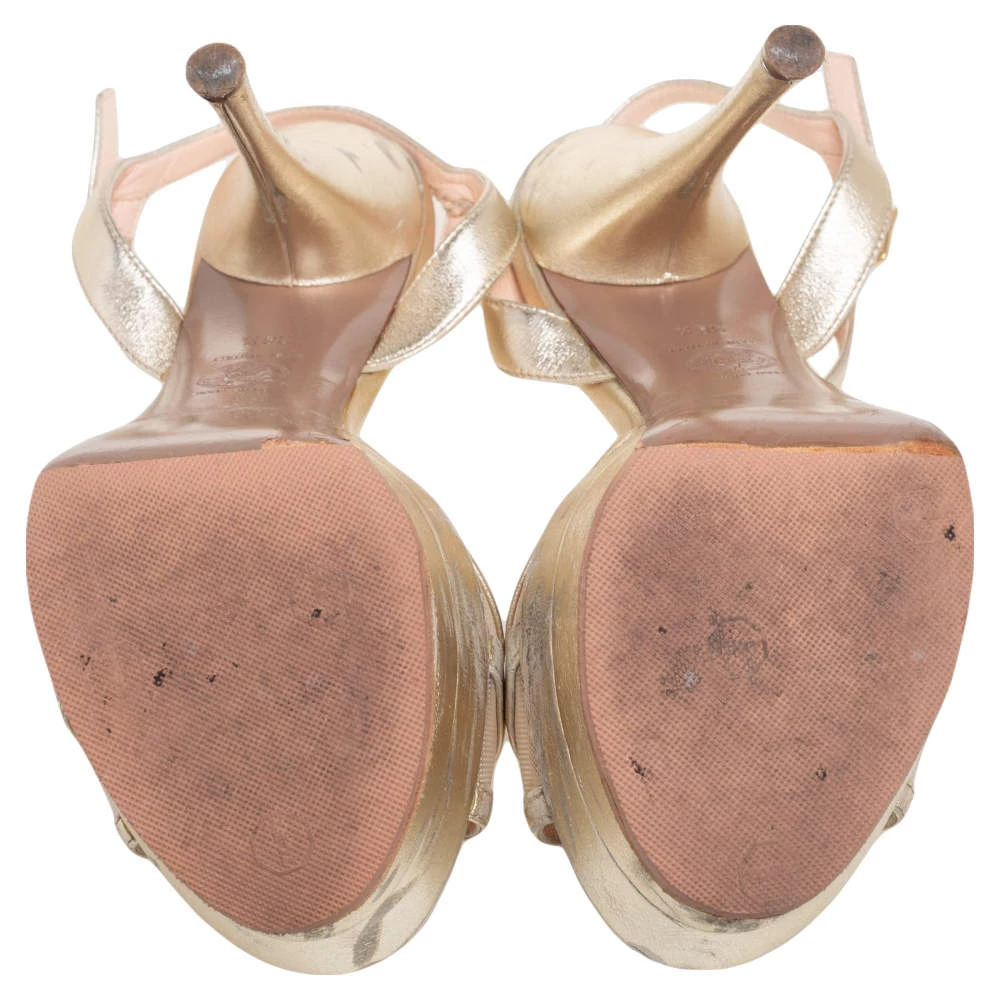 Versace Gold Leather And Mesh Double Platform Sandals Size 38.5 For Women - Image 6