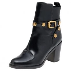 Versace Black Leather Medusa Ankle Length Boots Size 37 For Women