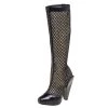 Versace Black Leather And Mesh Pointed Toe Knee Length Boots Size 36 For Women