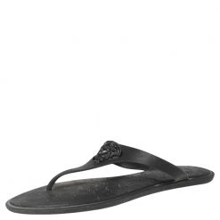 Versace Black Rubber Medusa Thong Flats Size 38 For Women