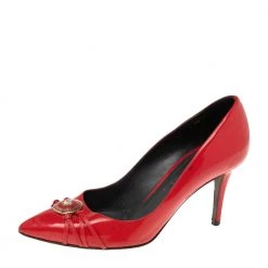 Versace Red Patent Leather Medusa Pointed Toe Pumps Size 38 For Women