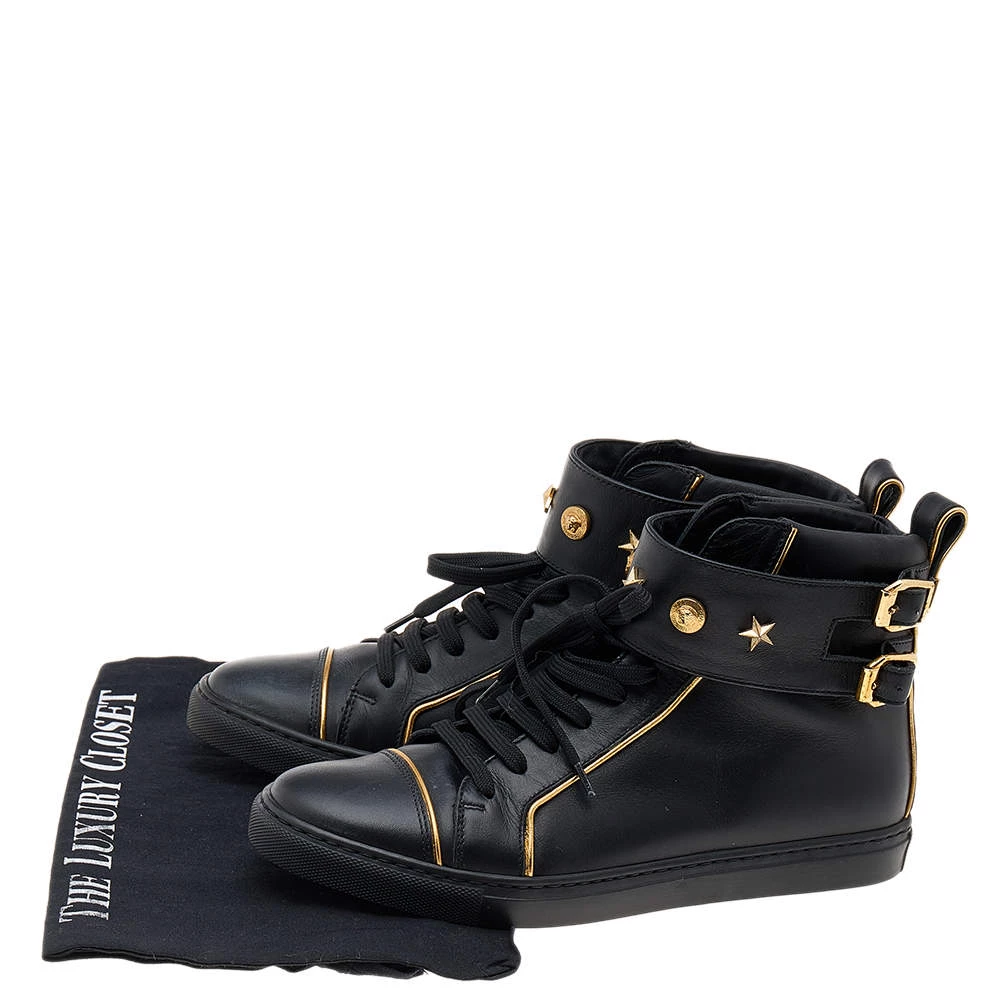 Versace Black Leather Buckle Medusa High Top Sneakers Size 37 For Women - Image 8
