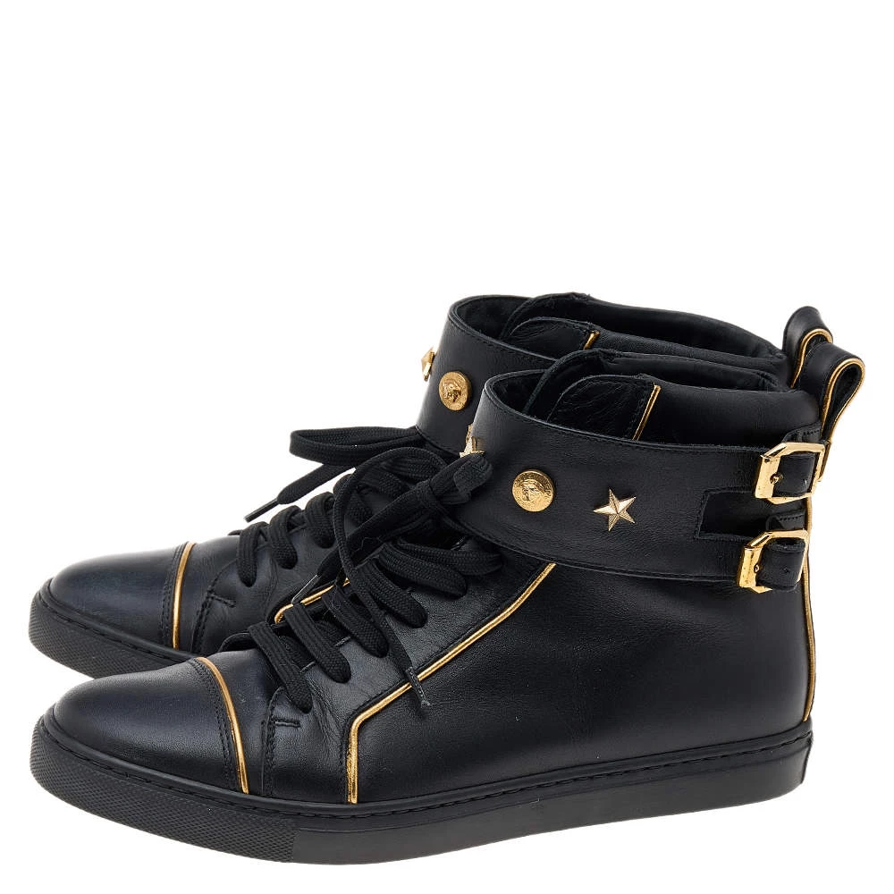 Versace Black Leather Buckle Medusa High Top Sneakers Size 37 For Women - Image 4