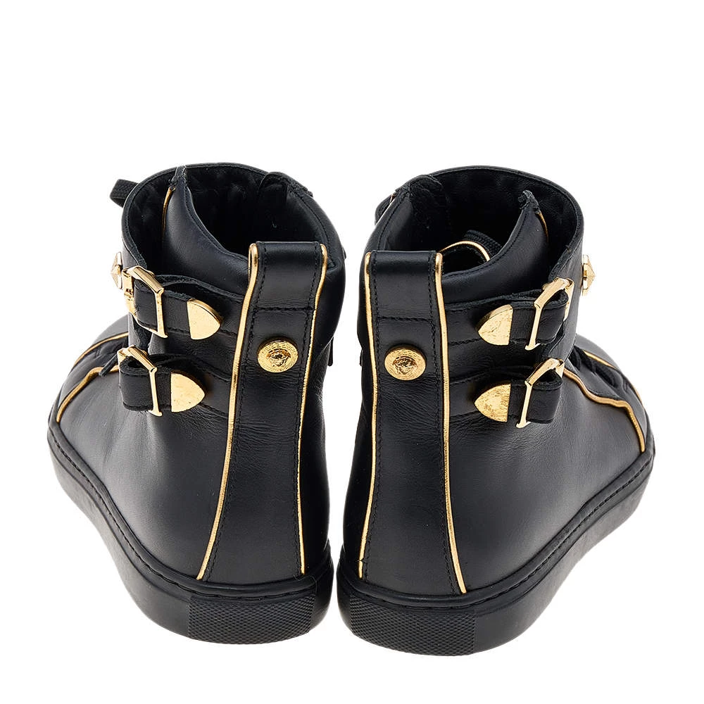 Versace Black Leather Buckle Medusa High Top Sneakers Size 37 For Women - Image 5