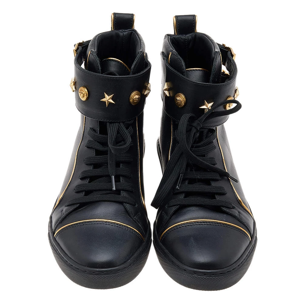 Versace Black Leather Buckle Medusa High Top Sneakers Size 37 For Women - Image 3