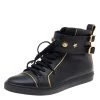 Versace Black Leather Buckle Medusa High Top Sneakers Size 37 For Women