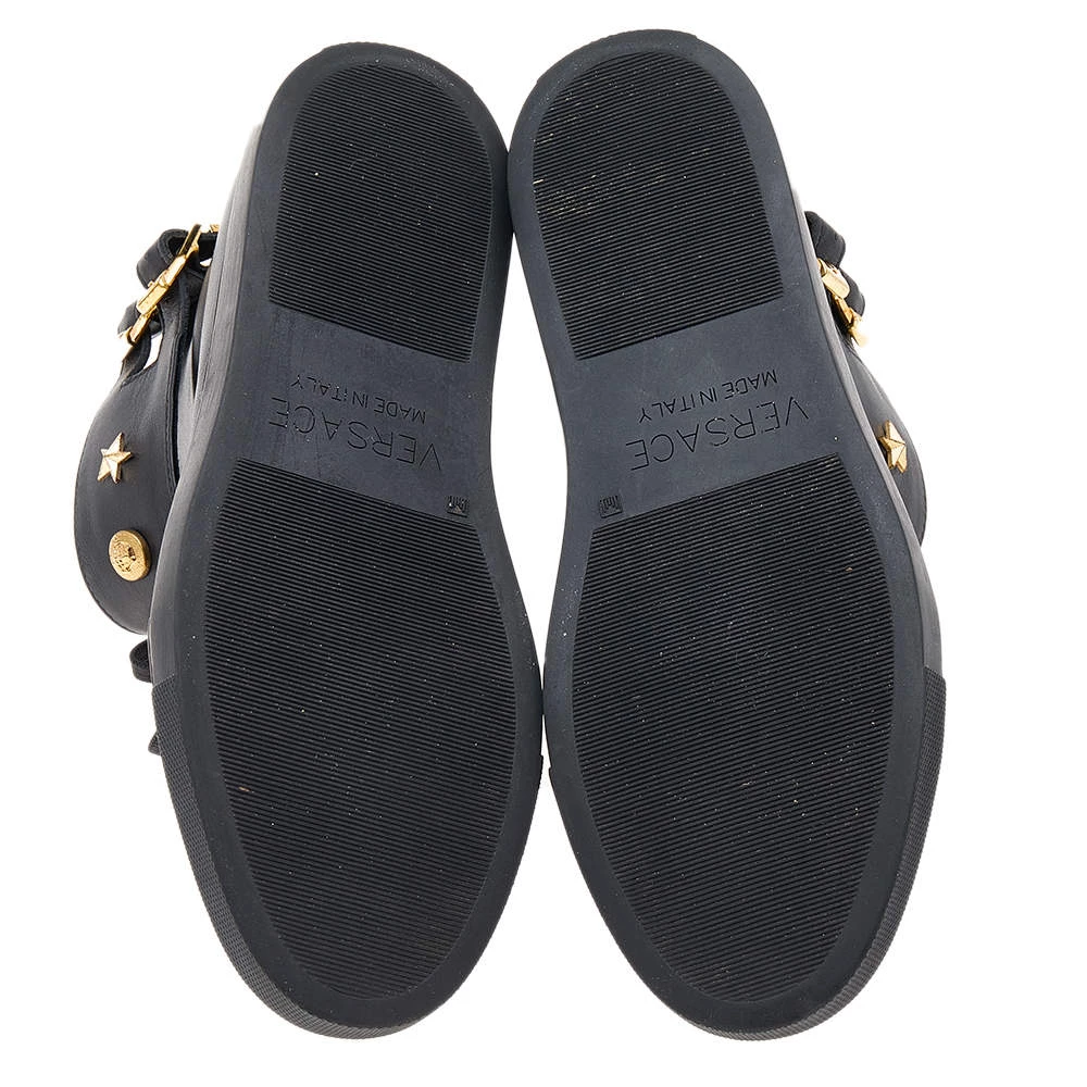 Versace Black Leather Buckle Medusa High Top Sneakers Size 37 For Women - Image 6