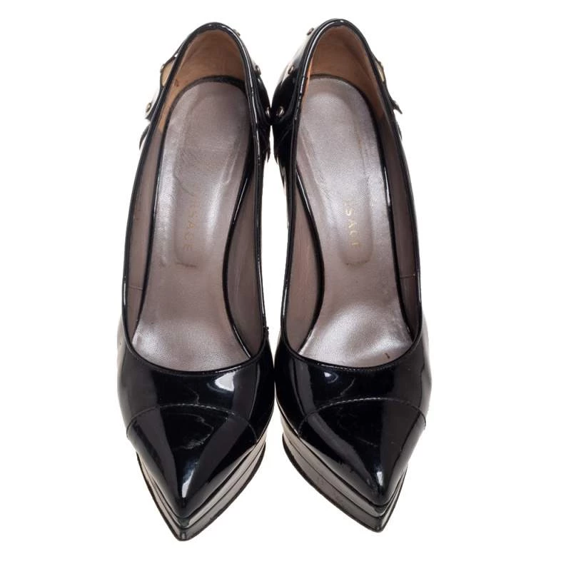 Versace Black Patent Leather Pointed Toe Pumps Size 38 For Women - Image 3