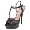 Versace Black Leather T-Strap Platform Sandals Size 37 For Women