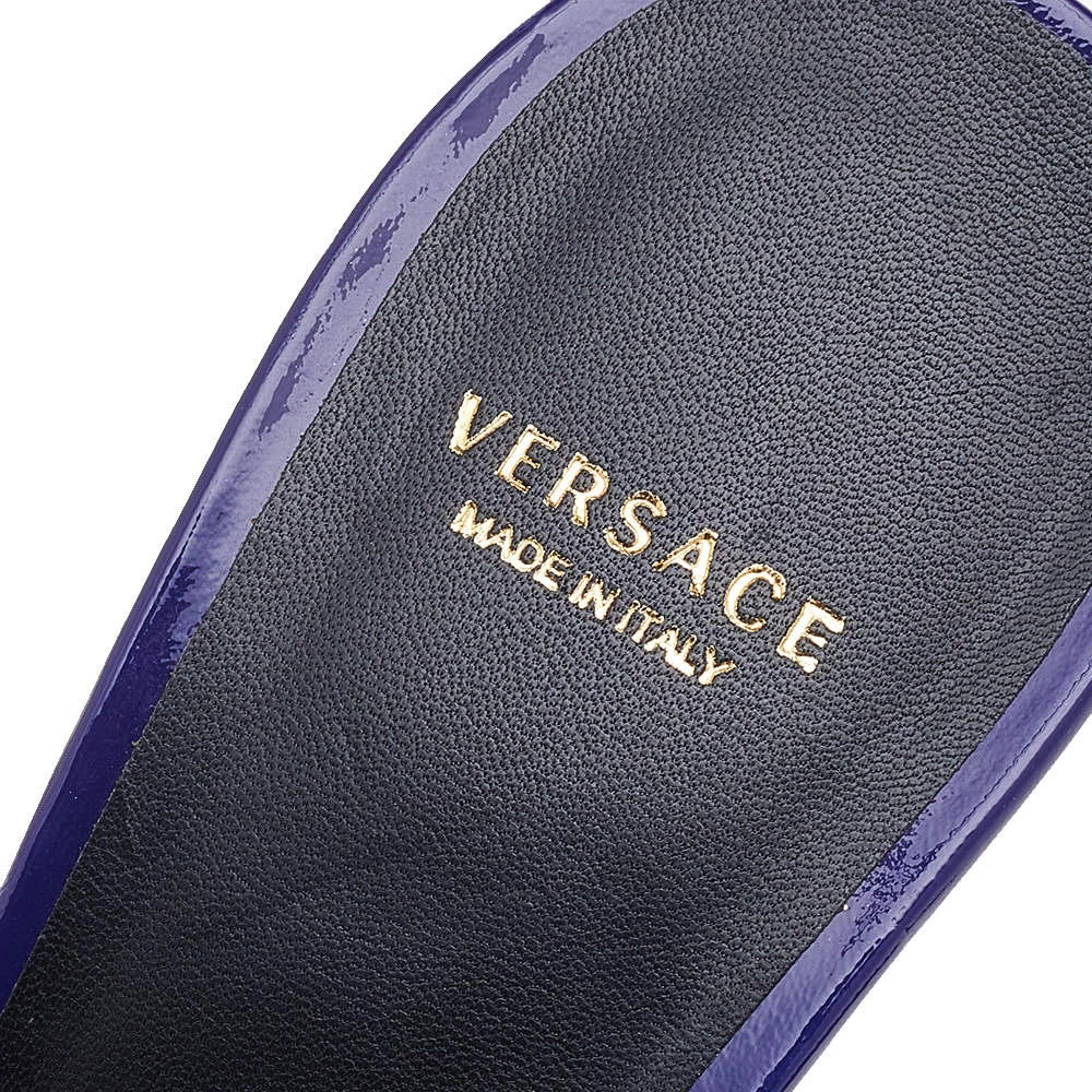 Versace Blue Patent Leather Medusa Heels Mule Sandals Size 40 For Women - Image 7