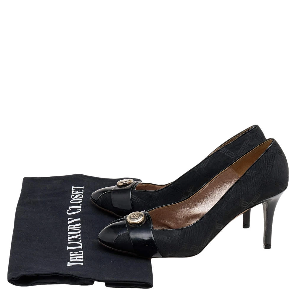 Versace Black Fabric And Patent Leather Medusa Pumps Size 37 For Women - Image 9