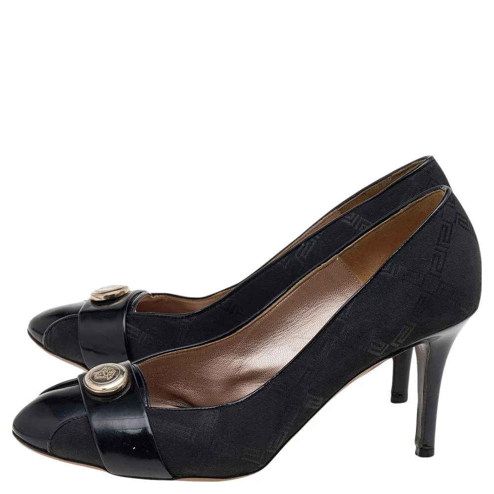 Versace Black Fabric And Patent Leather Medusa Pumps Size 37 For Women - Image 4