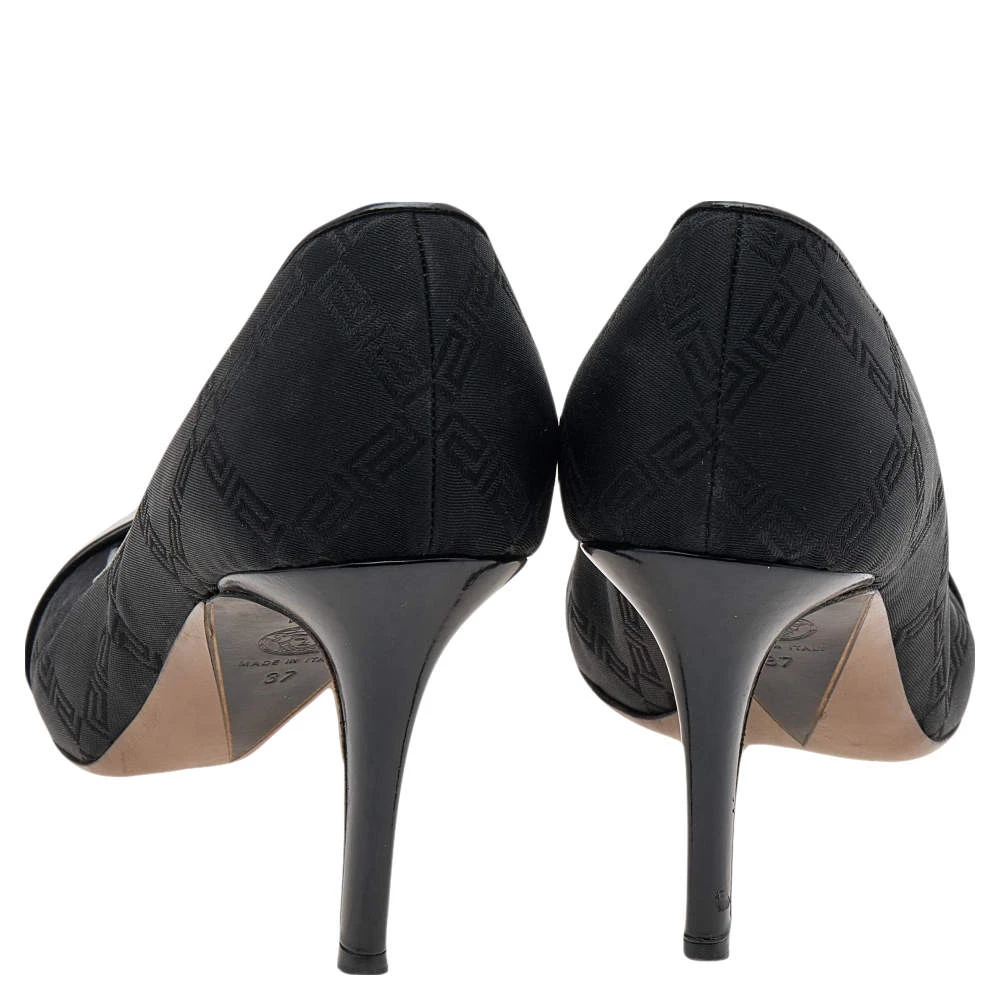 Versace Black Fabric And Patent Leather Medusa Pumps Size 37 For Women - Image 5