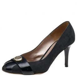 Versace Black Fabric And Patent Leather Medusa Pumps Size 37 For Women