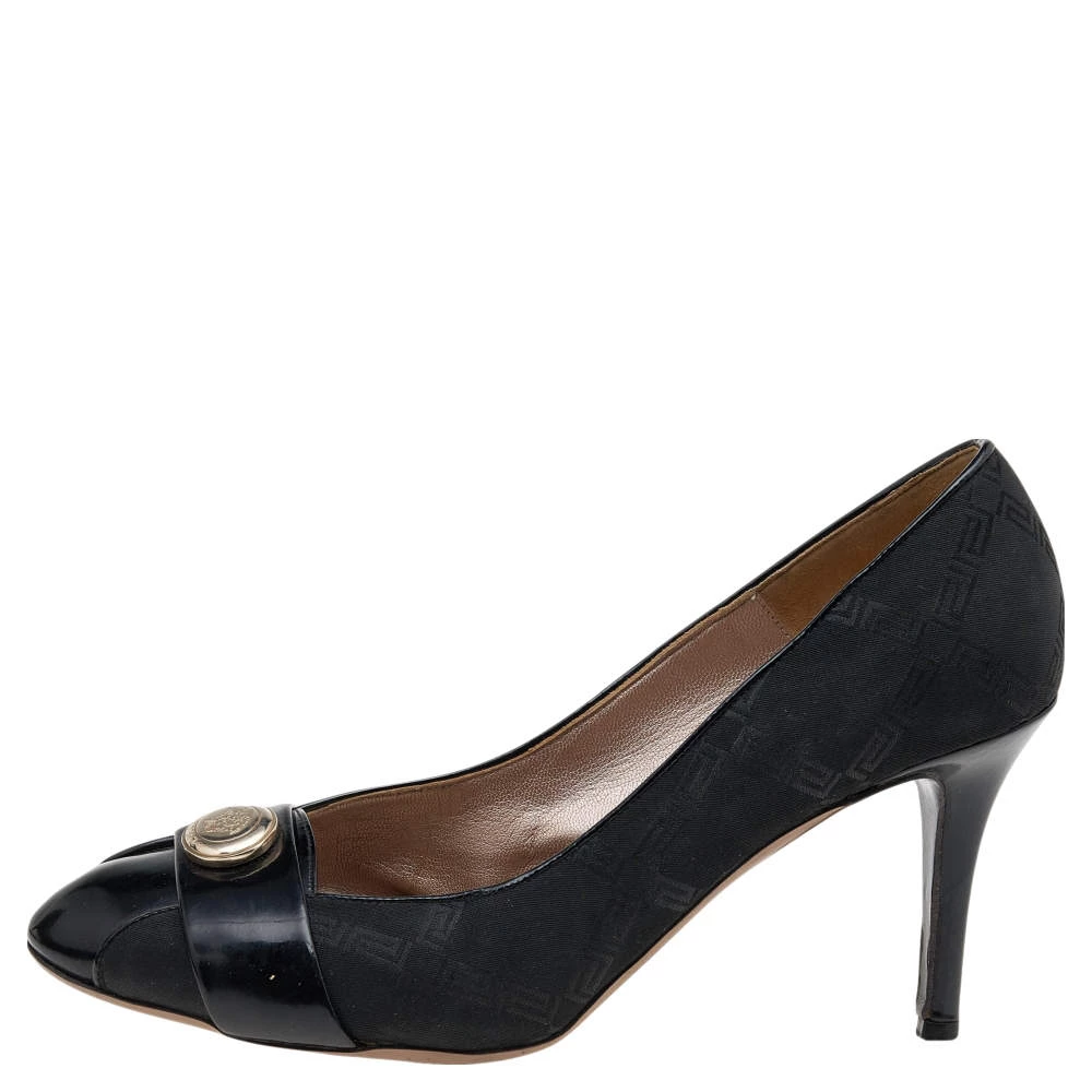 Versace Black Fabric And Patent Leather Medusa Pumps Size 37 For Women - Image 2