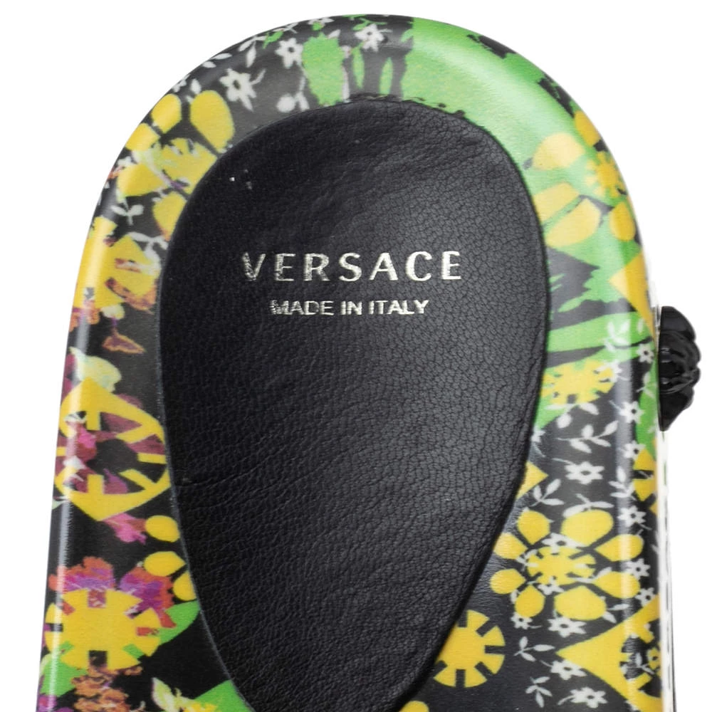 Versace Multicolor Flower Print Patent Leather Medusa Slide Sandals Size 39 For Women - Image 7